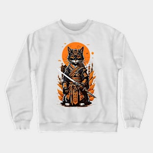 Yellow moon samurai cat Crewneck Sweatshirt